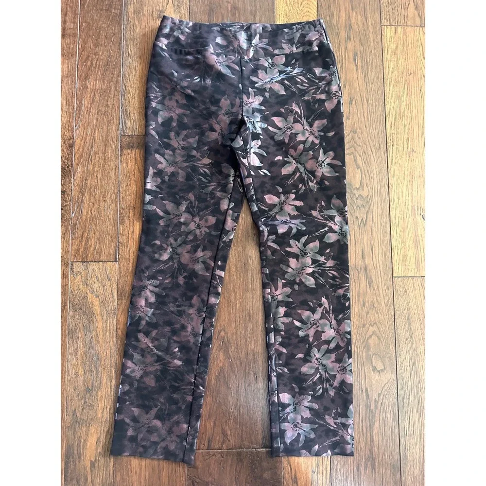 Soft Surroundings Womens Floral Metallic Print Leggings Pants Size 8 Style 27667